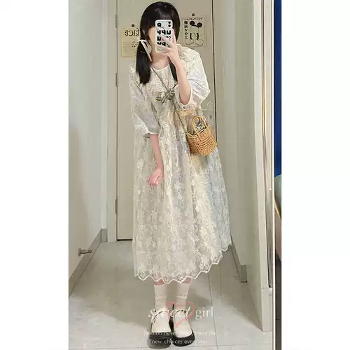 Летнее синее кружевное платье с коротким рукавом, кукла, комплект, цветочный принт, кукольный воротник