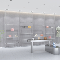 Shoe store shoe rack display rack wall column stainless steel silver brushed shoe rack clothing store display bag rack