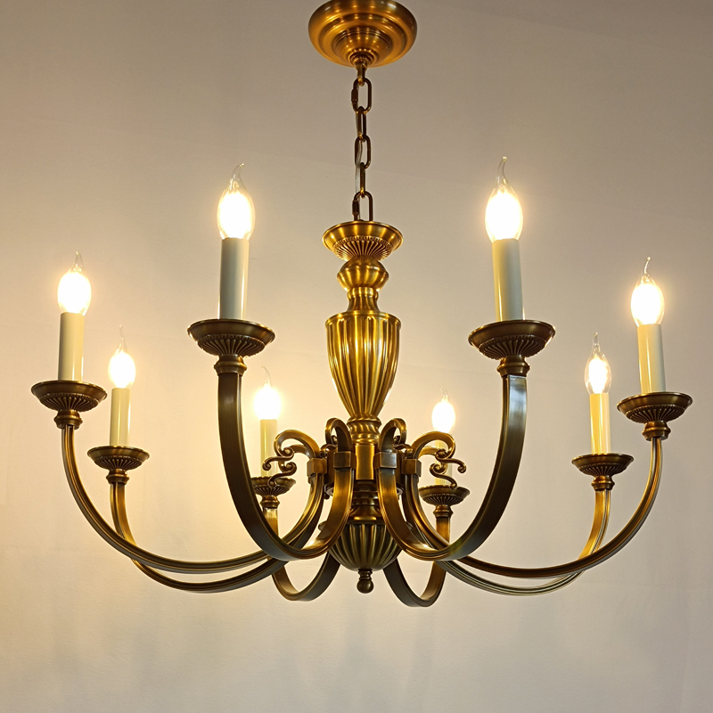 American-Style Bronze Chandelier, All-Copper Candle Chandelier, Vintage Living Room, Dining Room, Bedroom, Light French-Style, Simple Retro Villa Duplex Lamp American-Style Bronze Chandelier, All-Copper Candle Chandelier, Vintage Living Room, Dining Room, Bedroom, Light French-Style, Simple Retro Villa Duplex Lamp