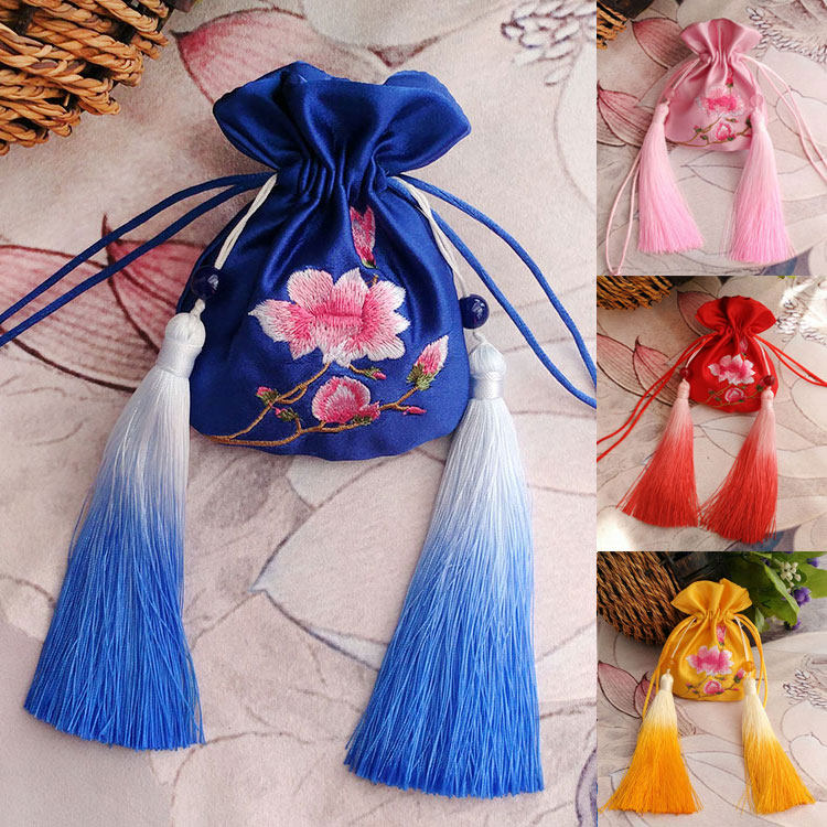 Embroidered peony Flower Gradual Layer Flow Suclassical Brocade Bag With Pocketbag Hanfu Balm Bag Hanfu Bag Jewelry hair fowbag