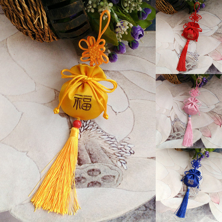 Fu character embroidery tassel small brocade bag