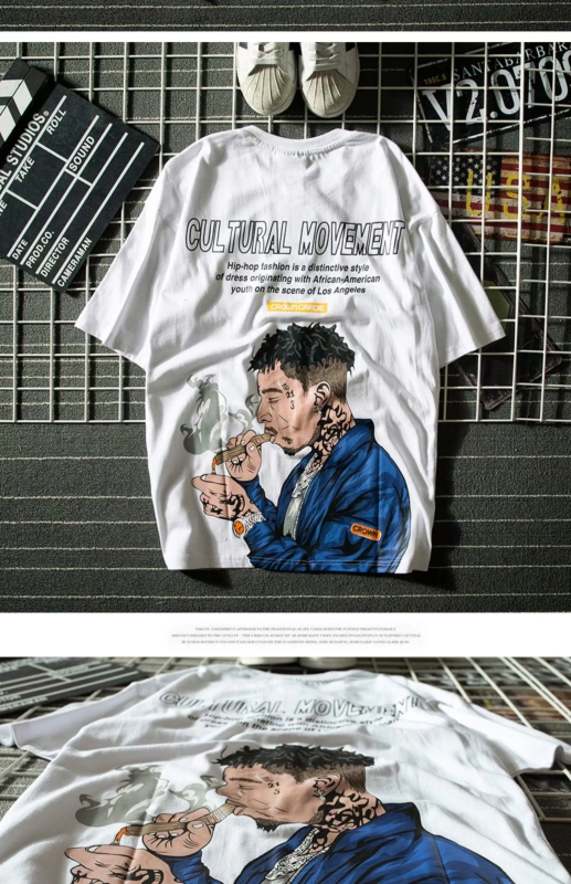 Châu Âu và Mỹ thương hiệu thủy triều quốc gia đầu T-shirt lỏng hip-hop hiphop nam ngắn tay cá tính mùa hè quần áo ins nửa tay áo - Áo phông ngắn