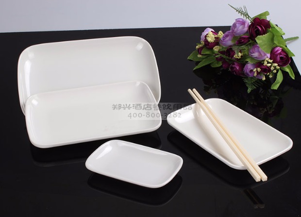Tấm melamine trắng tấm phẳng melamine bộ đồ ăn hình chữ nhật tấm nhựa xúc xích món ăn khách sạn buffet lẩu - Đồ ăn tối bộ bát đĩa sứ cao cấp
