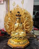 Woodcarving Buddha statue Thousand Hands Guanyin Bodhisattva Woodcarving Carved Dunhuang Painted Gold Buddha Statue Made 56cm