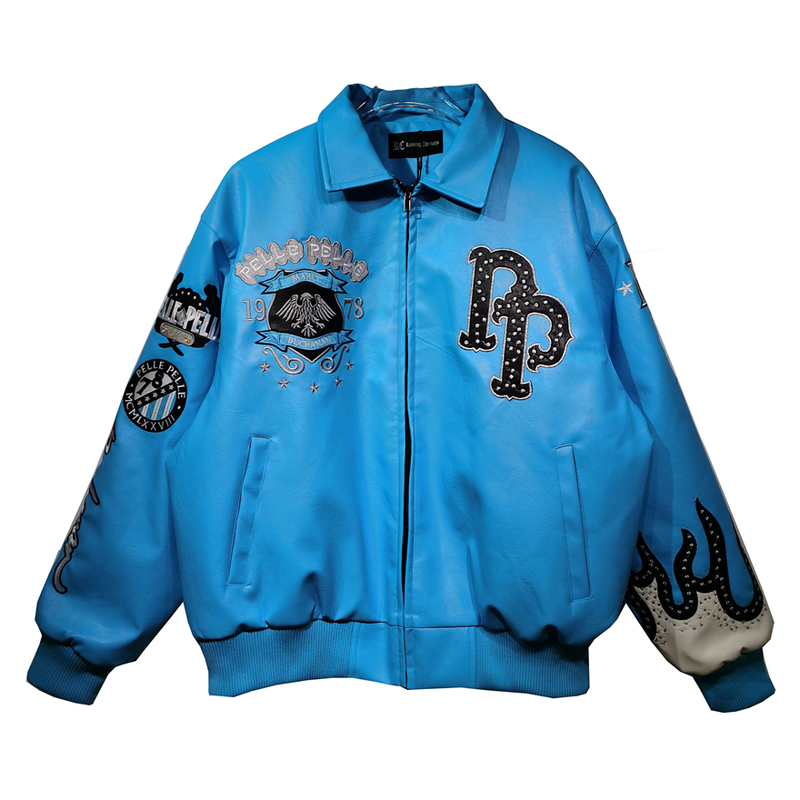 American-Style Trendy Retro Motorcycle Riding Eagle Embroidered Leather Jacket for Men and Women, Padded Trendy Racing Jacket American-Style Trendy Retro Motorcycle Riding Eagle Embroidered Leather Jacket for Men and Women, Padded Trendy Racing Jacket
