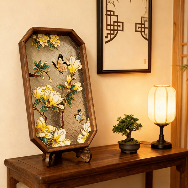 Intangible Cultural Heritage Cloisonné Enamel Painting Handmade DIY Materials Tea Tray with Begonia Flower Glass Tray Cloisonné Qixi Festival Gift