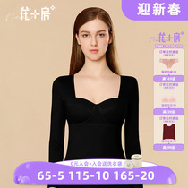 Flower room with chest pad integrated thermal underwear ladies de velvet self-heating autumn and winter bottoming shirt top suit 3001