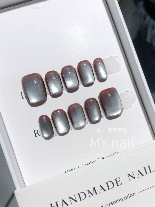 【M.Y Nail】Purely Handmade Wearable Nails in Blue and Brown Contrasting Colors, Cat-Eye Effect, Solid Color, Sparkling Short Style, High-End Nail Art