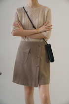 Maze Studios 19 Autumn and Winter elegant simple asymmetrical woolen skirt Korean high-waisted A-line skirt