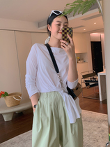 Maze Studios design under-swing asymmetrical black white high branch full cotton long sleeve T-shirt