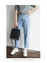 Maze Studios Soft and soft cotton jeans with whisker edges Light blue jeans Big Meng Ziliu