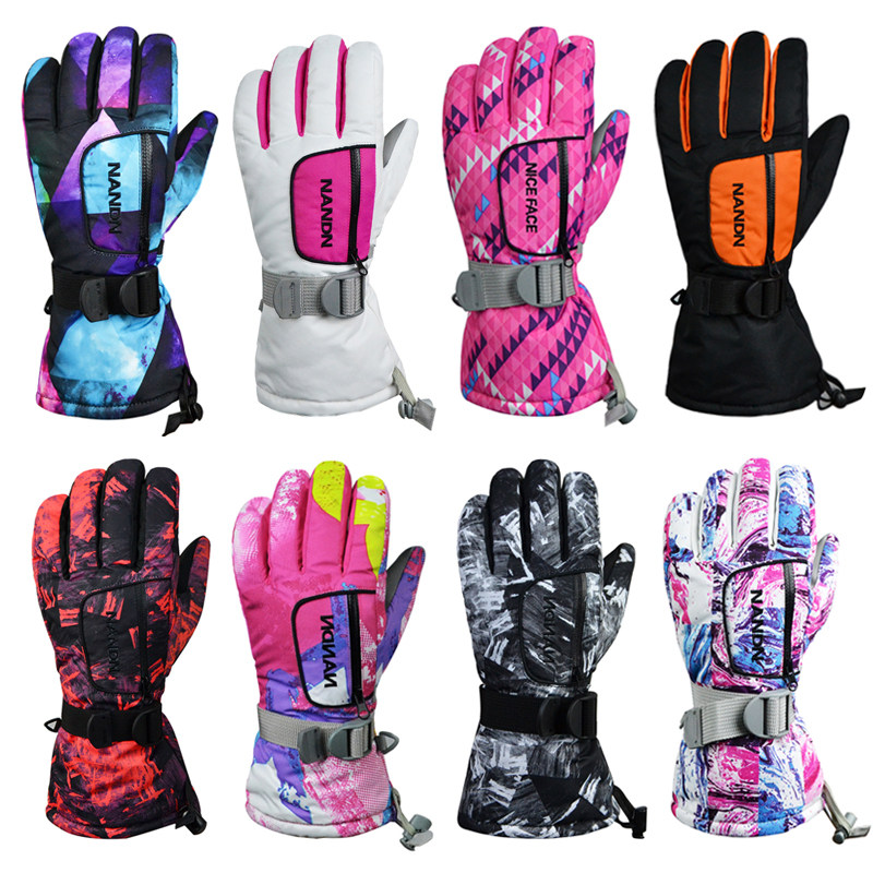 Professional ski gloves female male winter outdoor cycling play snow windproof waterproof warm warm thick cotton belt lanyard