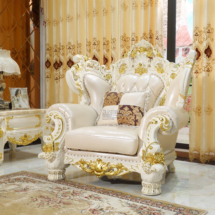 Sofa da châu Âu kết hợp cao cấp lớp da cao cấp sofa biệt thự sang trọng rắn gỗ khắc nội thất căn hộ lớn - Ghế sô pha sopha bed