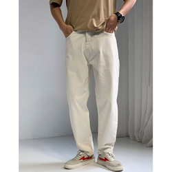 No. 7 Warehouse Yuben Beige Spring and Summer Versatile Stretch Casual Jeans Men's Straight Nine-Point Trendy Pants