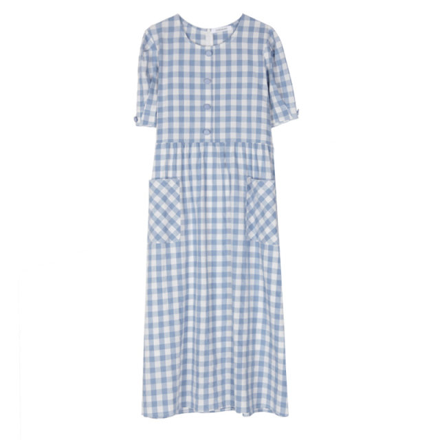 Cheese Bunny Plaid Dress ແມ່ຍິງ summer ຍີ່ປຸ່ນອອກແບບ Puff Sleeve A-Line Skirt ສູງສິ້ນກະໂປງຍາວກະທັດຮັດ