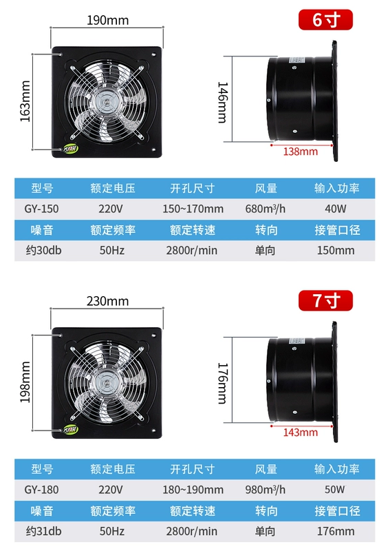 Quạt Hút Bếp Hộ Gia Đình Quạt Thông Gió 6-16 Inch Tường Loại Cửa Sổ Mạnh Hút Im Lặng Phòng Tắm Hút quạt hút bếp quạt hút nhà bếp