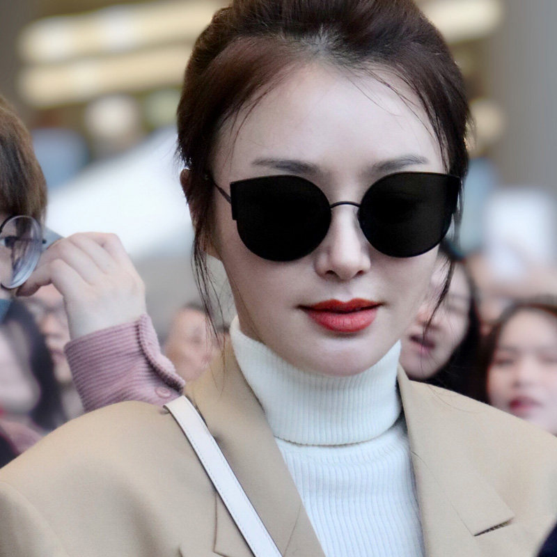 Sunglasses Women's Ins Qin Lan with the same Han version online Red Antique Cat Eye Sunglasses Lady Big Face Slim-resistant UV