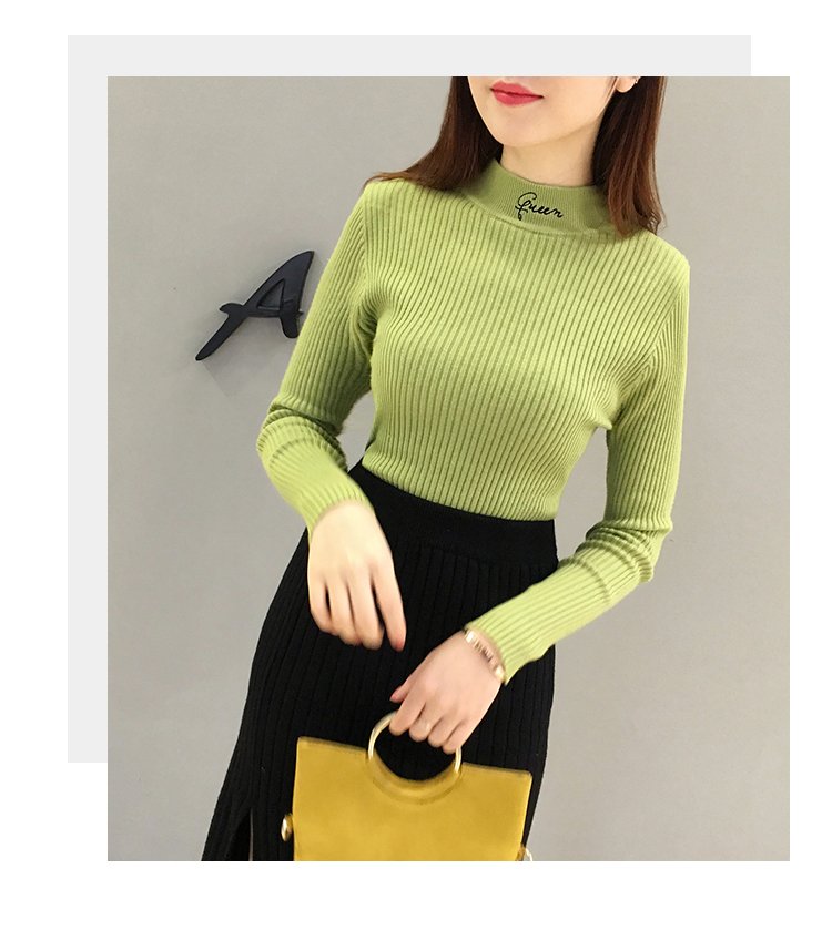 Áo sơ mi cộc tay mùa thu 2018 mới nửa cổ cao chạm đáy áo len mỏng áo len nữ dài tay áo cardigan nữ mỏng