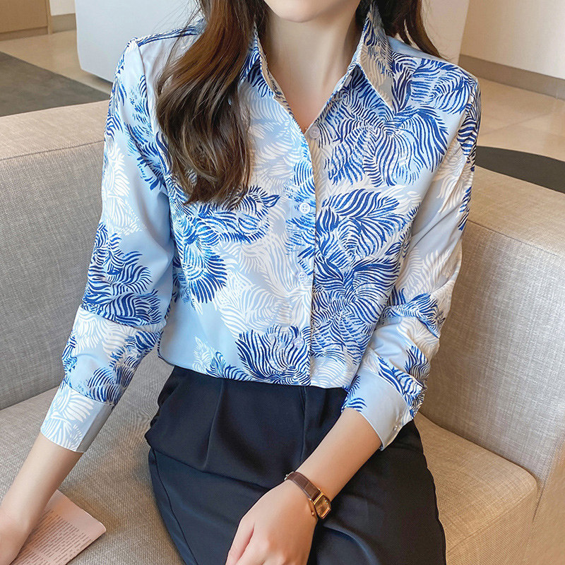 2022 Summer new Ocean Pie Blouse Shirt Woman Retro Port Taste Blue Snow-spinning Shirt style Don't make a blouse