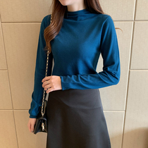 Undershirt woman 2022 spring dress new wave Korean version half-height neckline cardiovert sweater with short long sleeve body blouse