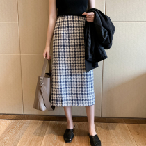 2022 Spring new gig half body dress woman with high waist retro port to taste plaid fur bag hip skirt