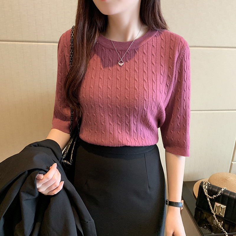 2022 Summer new Korean version Hemp Flower Sweater Women Loose lazy wind blouses in sleeves Knitted Undershirt in the sleeves