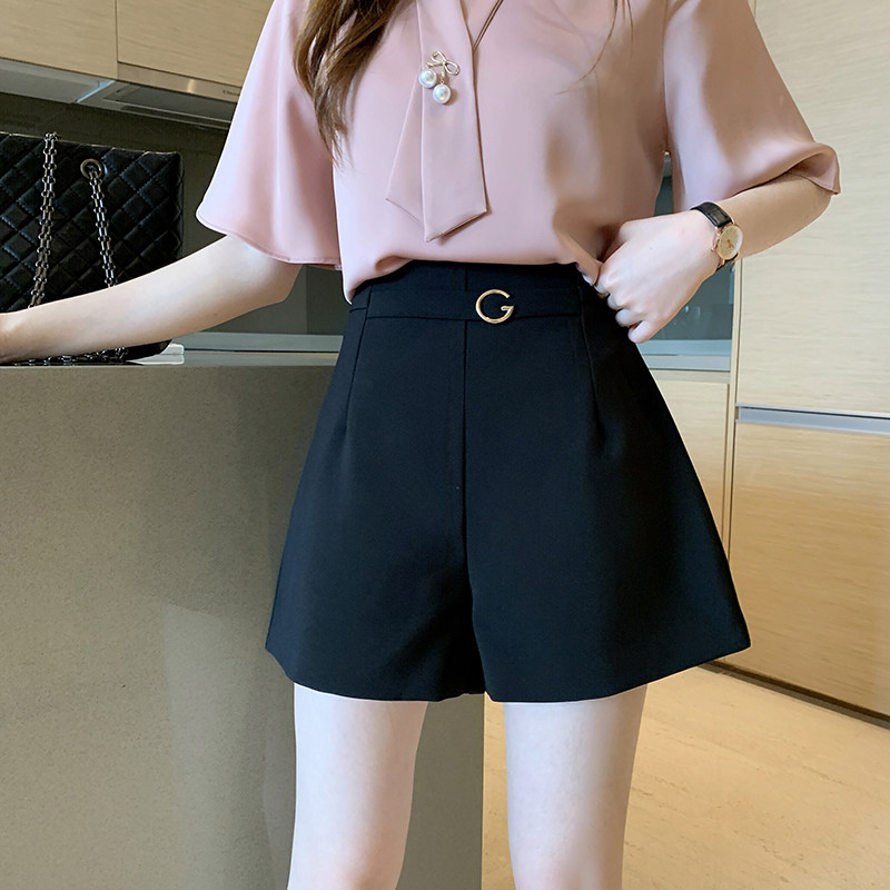 2022 Summer New Suit Shorts Women's Covets High Waist Display Slim 100 Hitch Black Wide Pants Casual A Character Pants