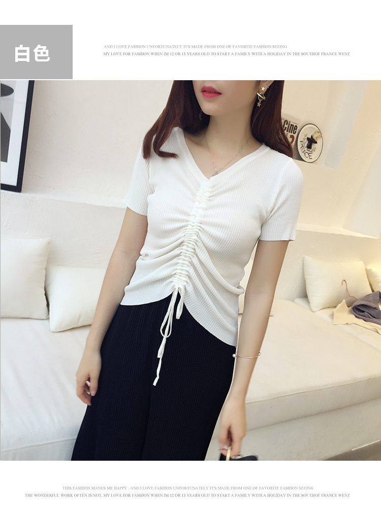 Mùa hè 2018 mới của Hàn Quốc thời trang áo len lụa mỏng băng ngắn tay ngắn nữ giảm béo áo thun top áo khoác len nữ mỏng