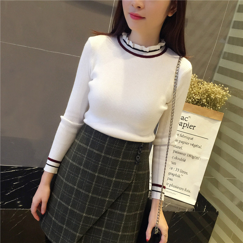 2022 Spring loaded with new Korean version Collared Undershirt Hooded Sweatshirt Woman Half High Collar Knit Cardiovert Shorts Long Sleeve Blouse