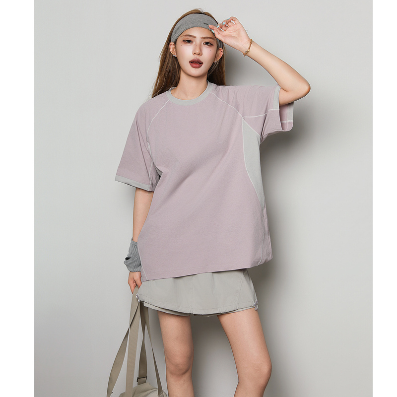 Teethease Outdoor Color-Blocking Quick-Drying T-Shirt for Women 2026 Summer New Loose Tennis Sports Sun Protection Top