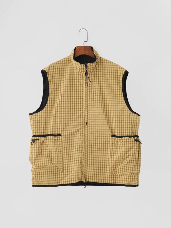 2026 Summer Reversible Solid Color Plaid Commuting Versatile Stand Collar Short Vest Unisex Outdoor Casual Jacket 2026 Summer Reversible Solid Color Plaid Commuting Versatile Stand Collar Short Vest Unisex Outdoor Casual Jacket