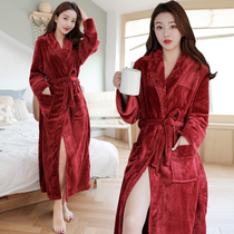 Couples bathrobe womens winter thick long robe mens flannel bathrobe coral velvet pajamas plus size home clothes