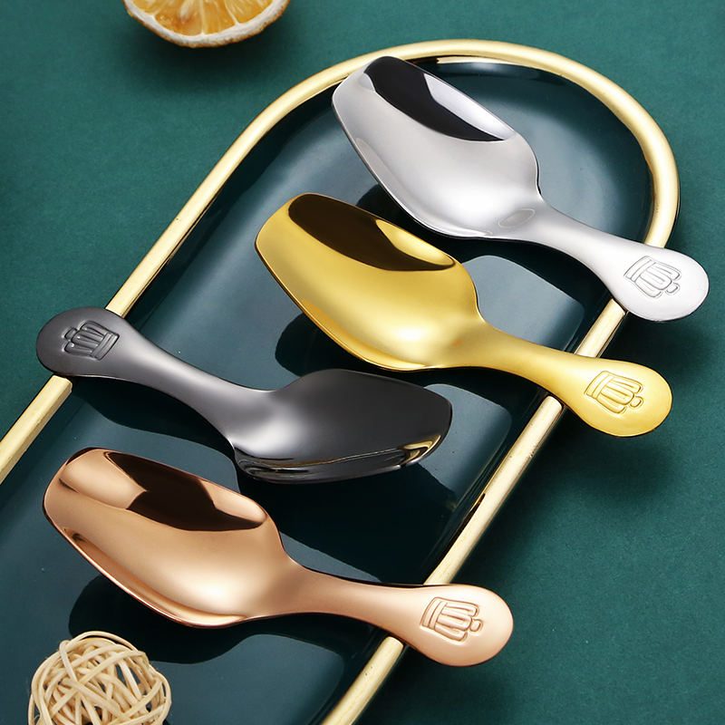304 Stainless Steel Thickened Teaspoon Tea Spoon Tea Spoon Tea Spoon Tea Spoon Tea Shovel Short Handle Ice Cream Spoon Sweet Spoonful Spoon-Taobao