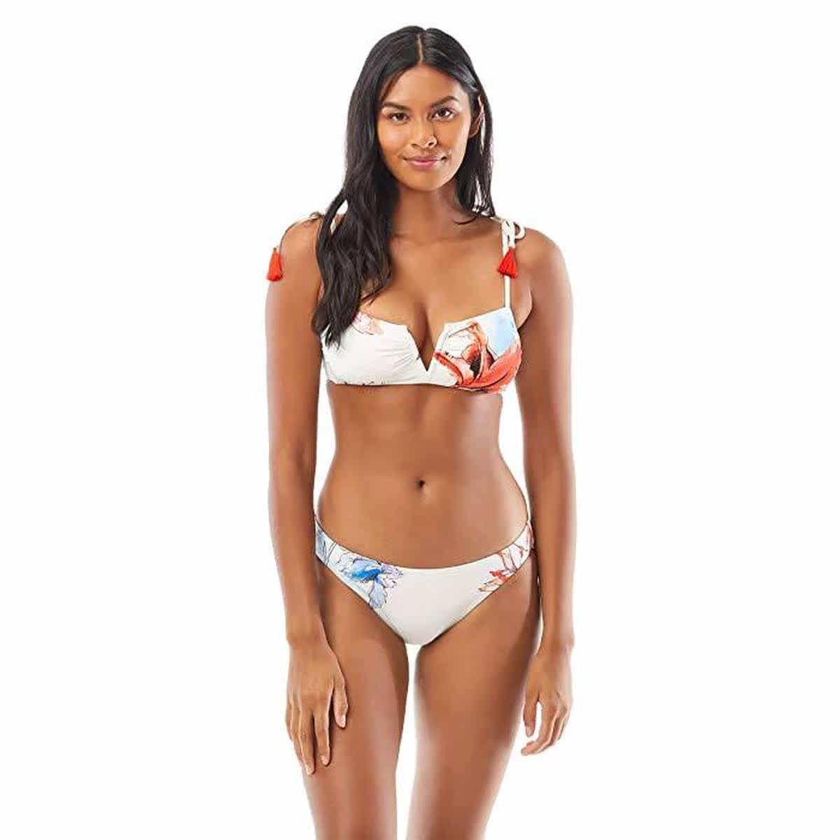 Vince Camuto Vince Camodo Wire bright flowers V collar harness bikini