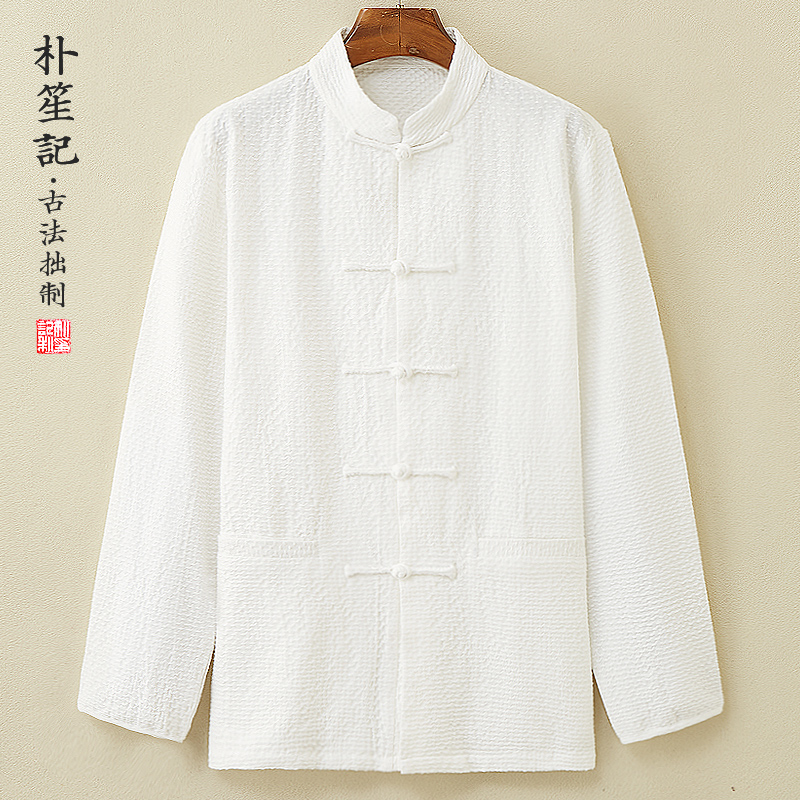 Park Sheng-kee original spring and summer minimalist shirt male retro loose large size in pure cotton inner lap with wind breathable and thin blouses