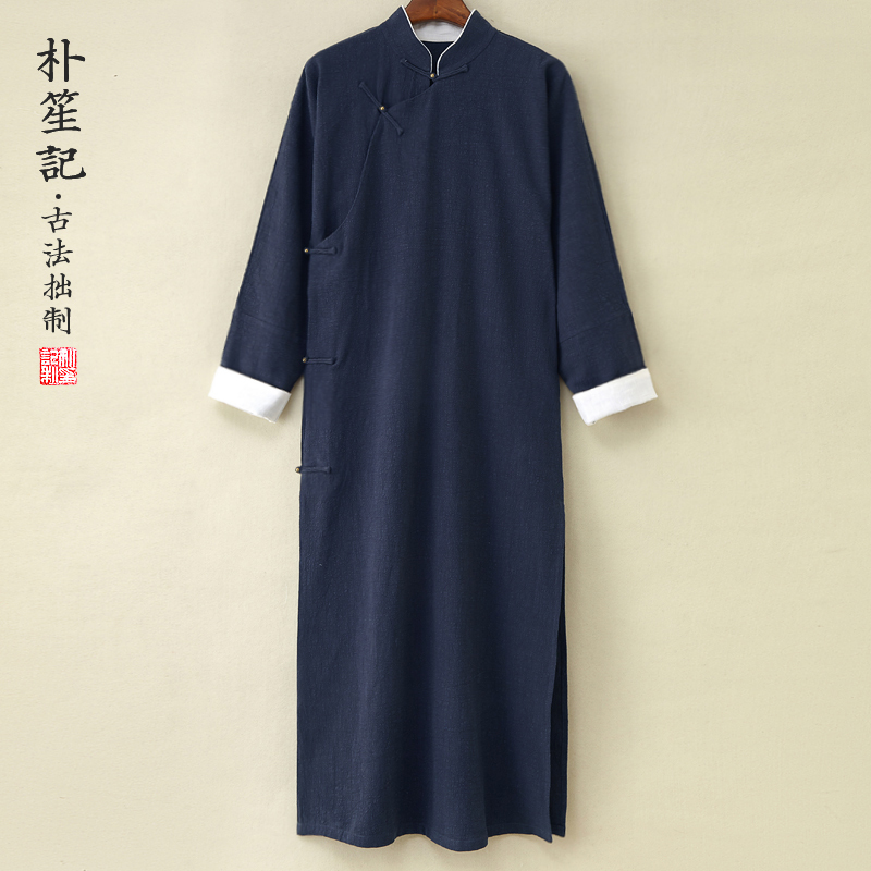 Canghai Xiao! Original Cotton and Linen Long Shirt for Men, Large Size Tang Suit, Chinese-Style Long Robe, Loose-Fitting Republic of China Coat, Zen Tea Clothing Canghai Xiao! Original Cotton and Linen Long Shirt for Men, Large Size Tang Suit, Chinese-Style Long Robe, Loose-Fitting Republic of China Coat, Zen Tea Clothing
