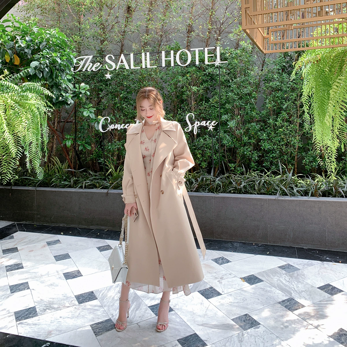 Элитное хаки весеннее trench coat, длинная подтяжка, куртка для отдыха, средней длины