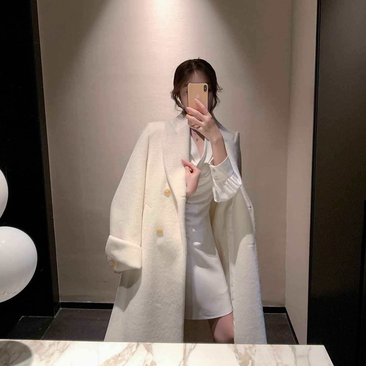 ByYou winter cotton wool with no fall hair collection waist imitation ferret fur fur straw jacket female long version white fur integrated