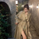 ByYou 秋冬季加厚夹棉卡其色风衣外套女中长款收腰英伦风休闲大衣