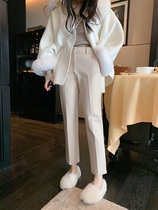 ByYou winter New black high waist slim suit pants womens straight loose wide leg Joker casual pants