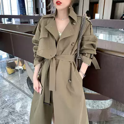 ByYou waist high-end drenched windbreaker women's long version of Little Boy English temperament over the knee casual jacket