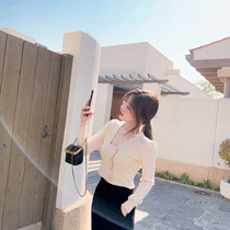 ByYou winter New temperament celebrity square collar knitwear women slim slim short Joker long sleeve sweater