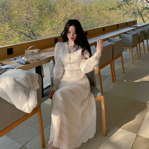 ByYou 2020 winter socialite V-collar dress female temperament waist slim long over knee skirt