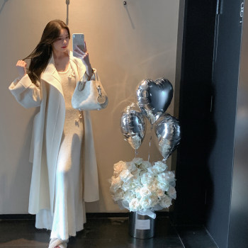 Byyou new winter large lapel white wool double-sided woolen coat for women long waisted and elegant woolen coat