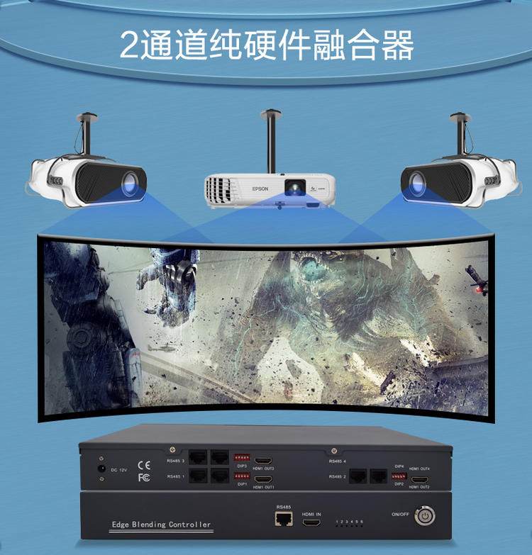 2-channel projector hardware fusion splicing edge fusion 1-in 2-out dual-pass projector channel fusion