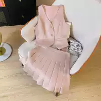 Летний комплект, жилет, юбка в складку, премиум класс, французский стиль, высокая талия