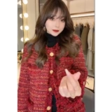 Красная демисезонная куртка, в стиле Шанель, оверсайз, увеличенная толщина, 2024 года