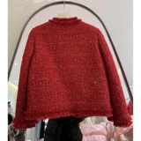 Зимняя красная атмосферная утепленная короткая куртка, в стиле Шанель, подходит для подростков