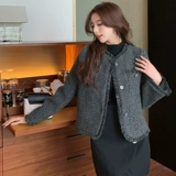 Цветная осенняя куртка, изысканный стиль, французский стиль, в стиле Шанель, 2023, оверсайз