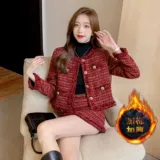 Красный осенний демисезонный комплект, юбка, куртка, в стиле Шанель, в западном стиле, увеличенная толщина